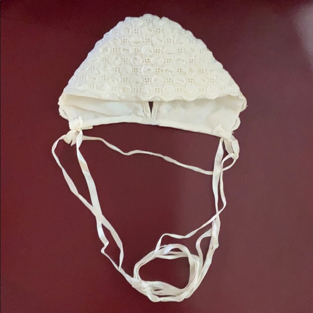Vintage newborn christening hat bonnet. White